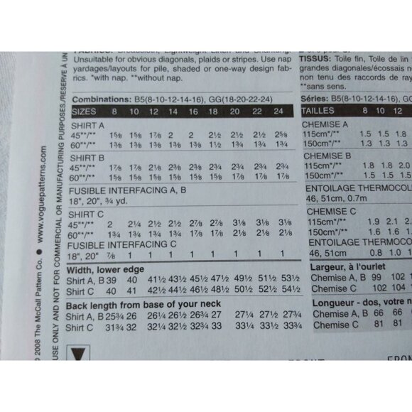 Very Easy Vogue sewing pattern 8496 loose fitting shirt 3 styles sizes 18 to 24 - Picture 4 of 5